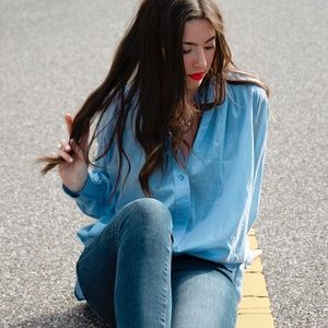 Vince Blue Button Down Long Sleeve Top